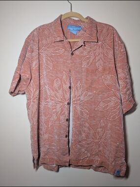 Bermuda Bay Men's Silk XL Orange Tropical Floral Short Sleeve Button-Up Shirt